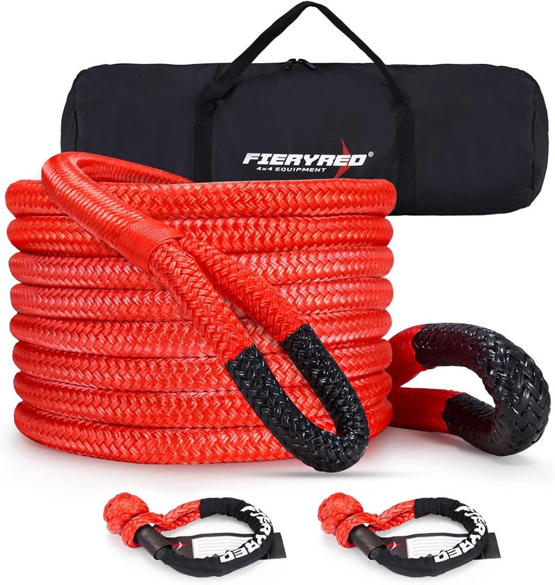FIERYRED Kinetic Recovery Rope Kit with 2 Soft Shackles, 1 Inch x 30 FT Tow Rope,Heavy Duty Offroad Snatch Strap for UTV, ATV, Truck, Car, Jeep, Tractor - Image 1